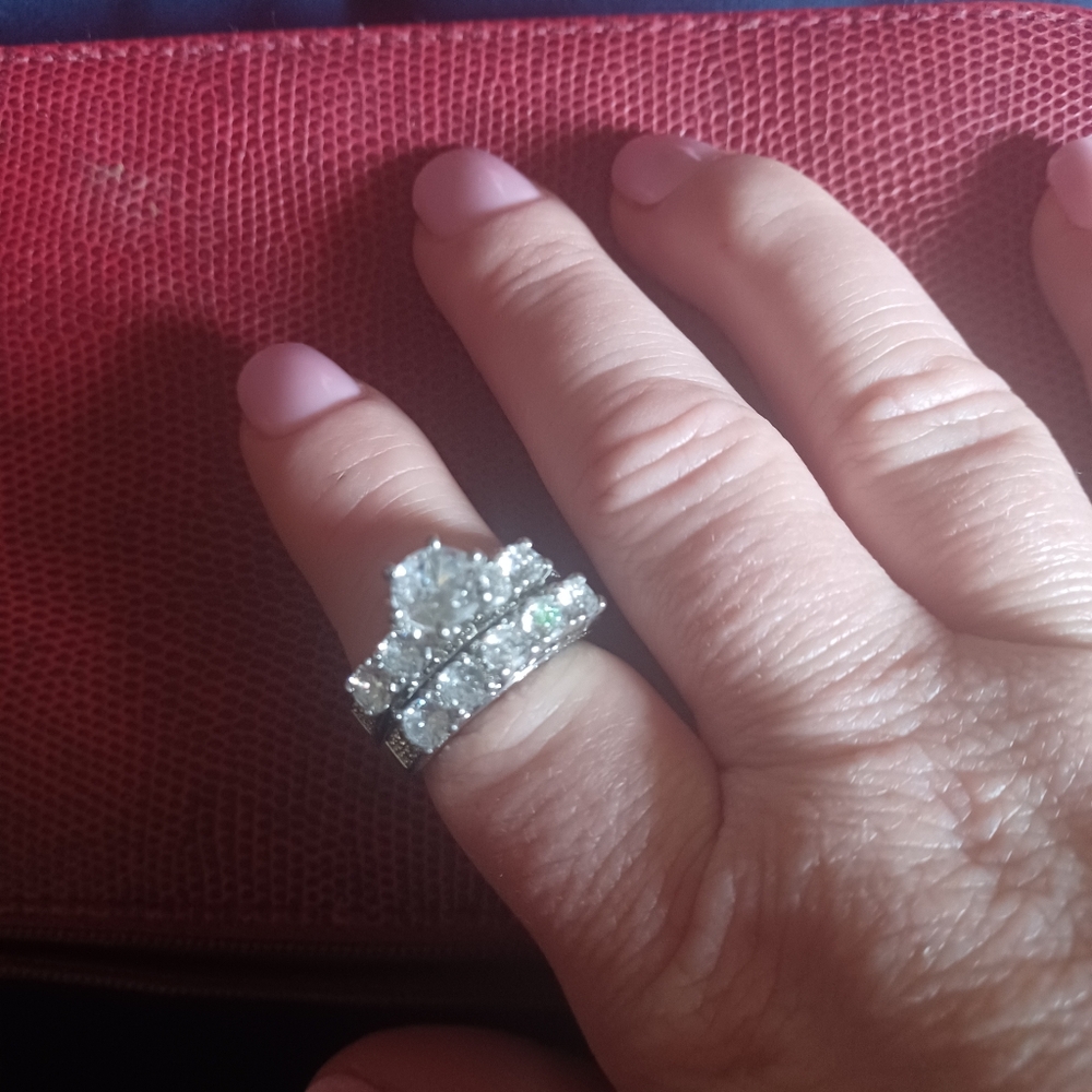 Elegant Silver Women's Ring Set Cz Size 8